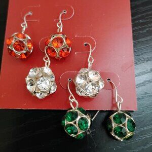 3 Pair Christmas Ornament Earring Set. Red, Green & Silver. NEW. Kohl's Brand.